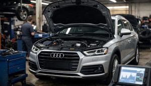 Audi Q5 en réparation dans l'atelier